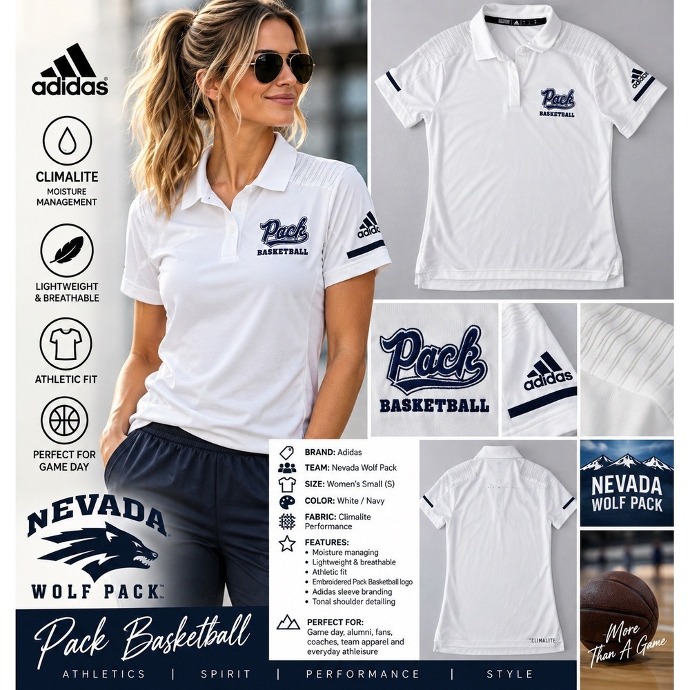 UNR NCAA Nevada Wolf Pack Basketball Adidas Women's Polo S White Climalite NWOT